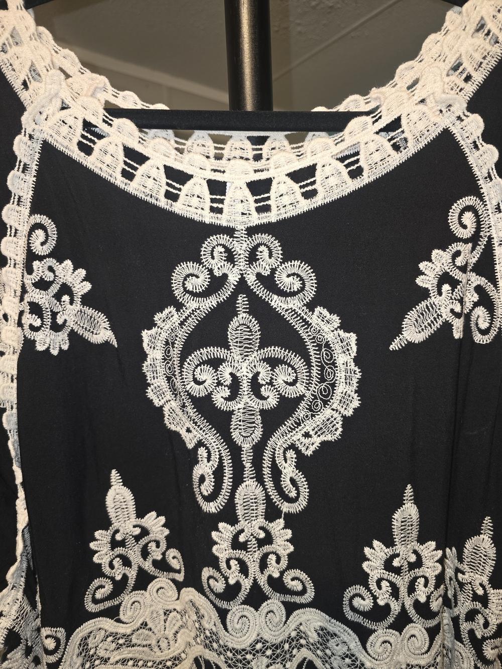 Black Tunic with Cream Lace Embroidery - Women - Picture 6 of 14